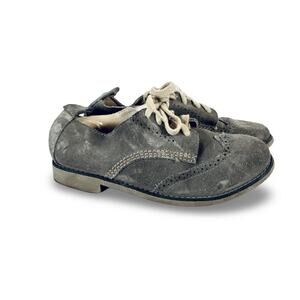 Boys Gray Wing Tip Oxford Shoes w/ Tan Laces & Sole